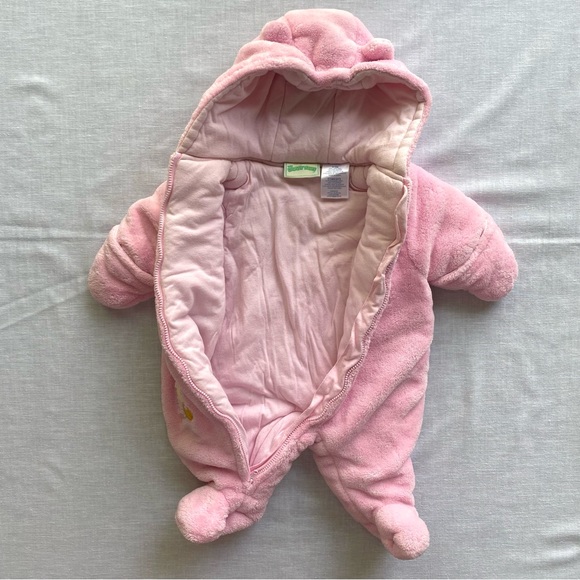 Y2K Baby Looney Tunes Tweety Bird Bear Snowsuit Cute Ears Pink Fuzzy 0/3M - Picture 4 of 13